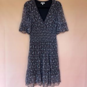 Max Studio Sheer Puffy Sleeve V Neck Dress Size Large